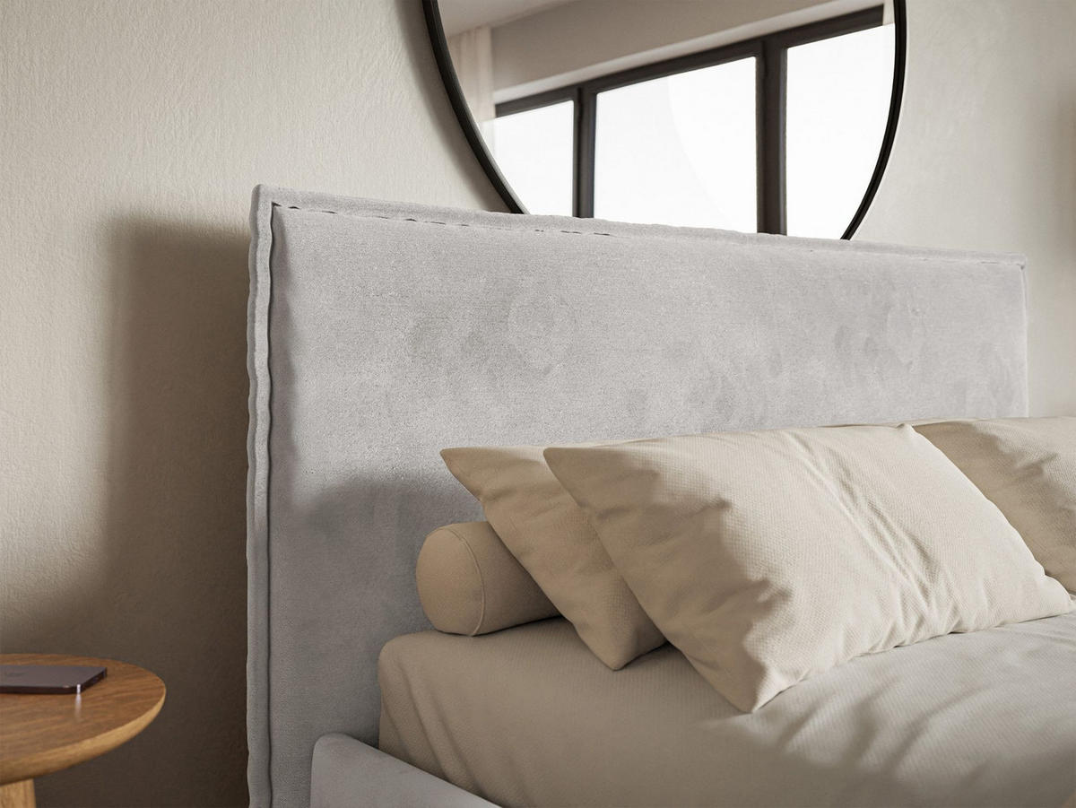 POLSTERBETT Softie Slim Hellgrau Velours 180x200 - Hellgrau, Textil (180/200cm) - Selsey