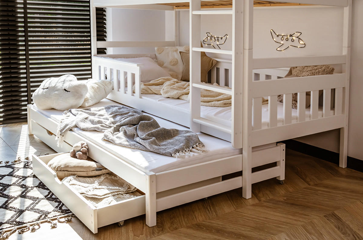 ETAGENBETT 90x200 cm mit Ausziehbett & zwei Schubladen in weiss - Weiß, Holz (90/200cm) - Kids Collective