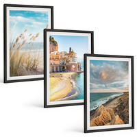 BILDER SET 3er Set - 40x60 cm Schwarzer Rahmen - Landschaften Strand Klippen Stadt - Schwarz, Kunststoff (40/60cm) - TULUP