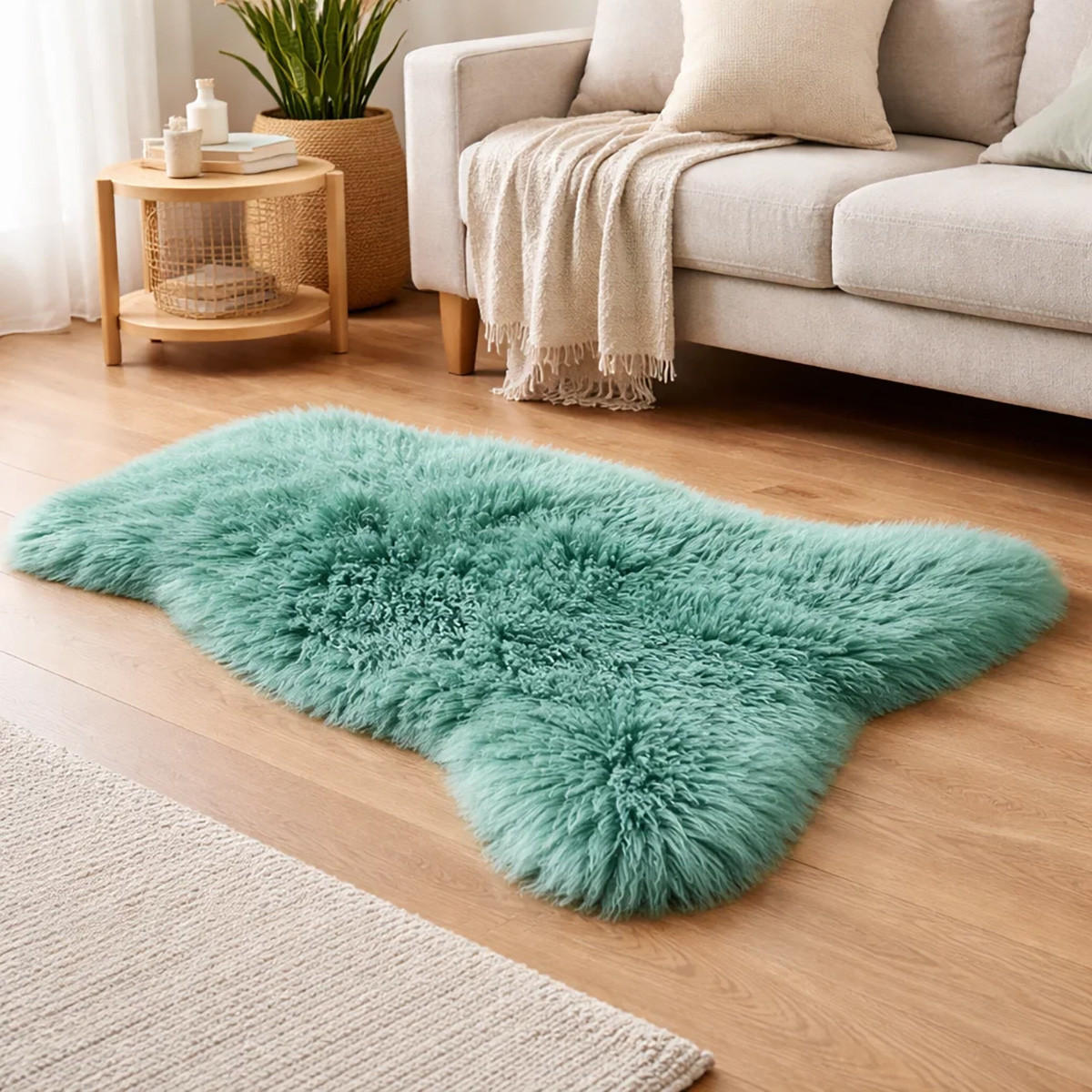 FELL Öko Lammfell Schaffell Teal Waldgrün ca. 90 cm - Waldgrün, Fell (50/90cm) - Provellus