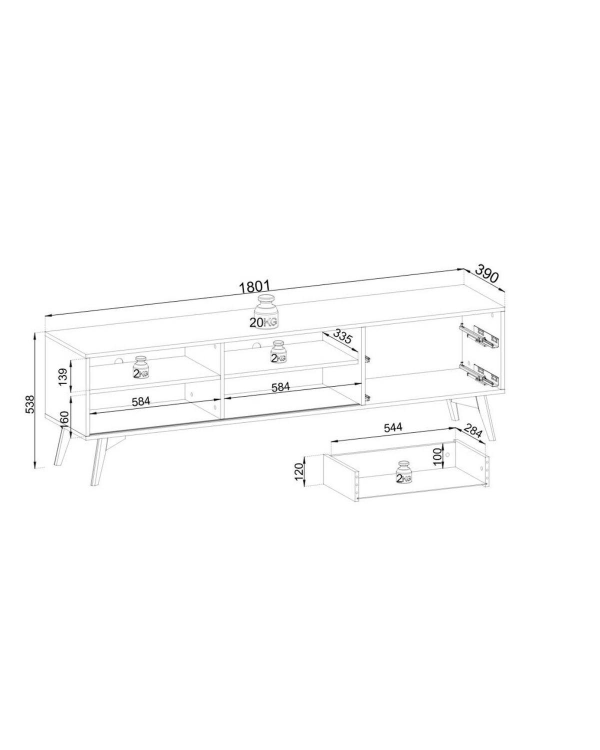 TV-SCHRANK: goldene Barockeiche, 180 x 54 x 39 cm - Eichefarben, Holzwerkstoff (180/54/39cm) - 3XE LIVING