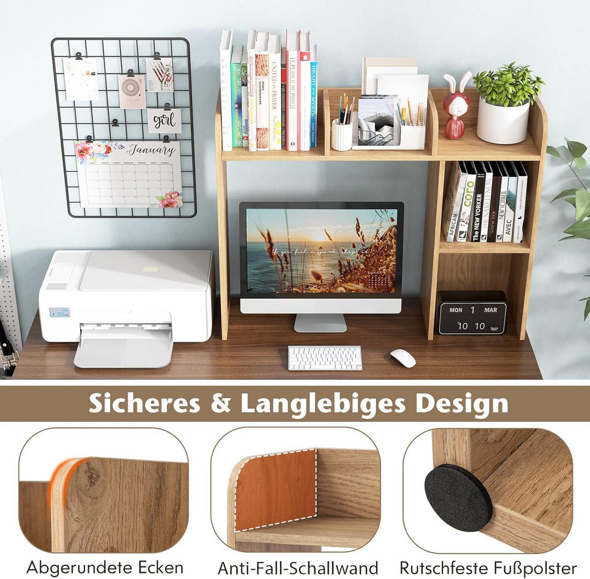 SCHREIBTISCHREGAL Tischregal Holz - Apfelbaumfarben, Holz (94/25/74cm) - COSTWAY