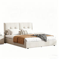 POLSTERBETT mit LED Samt Beige Doppelbett Bettgestell gepolstert 140x200 cm - Beige, Holz (140/200cm) - PARAFTA HOME