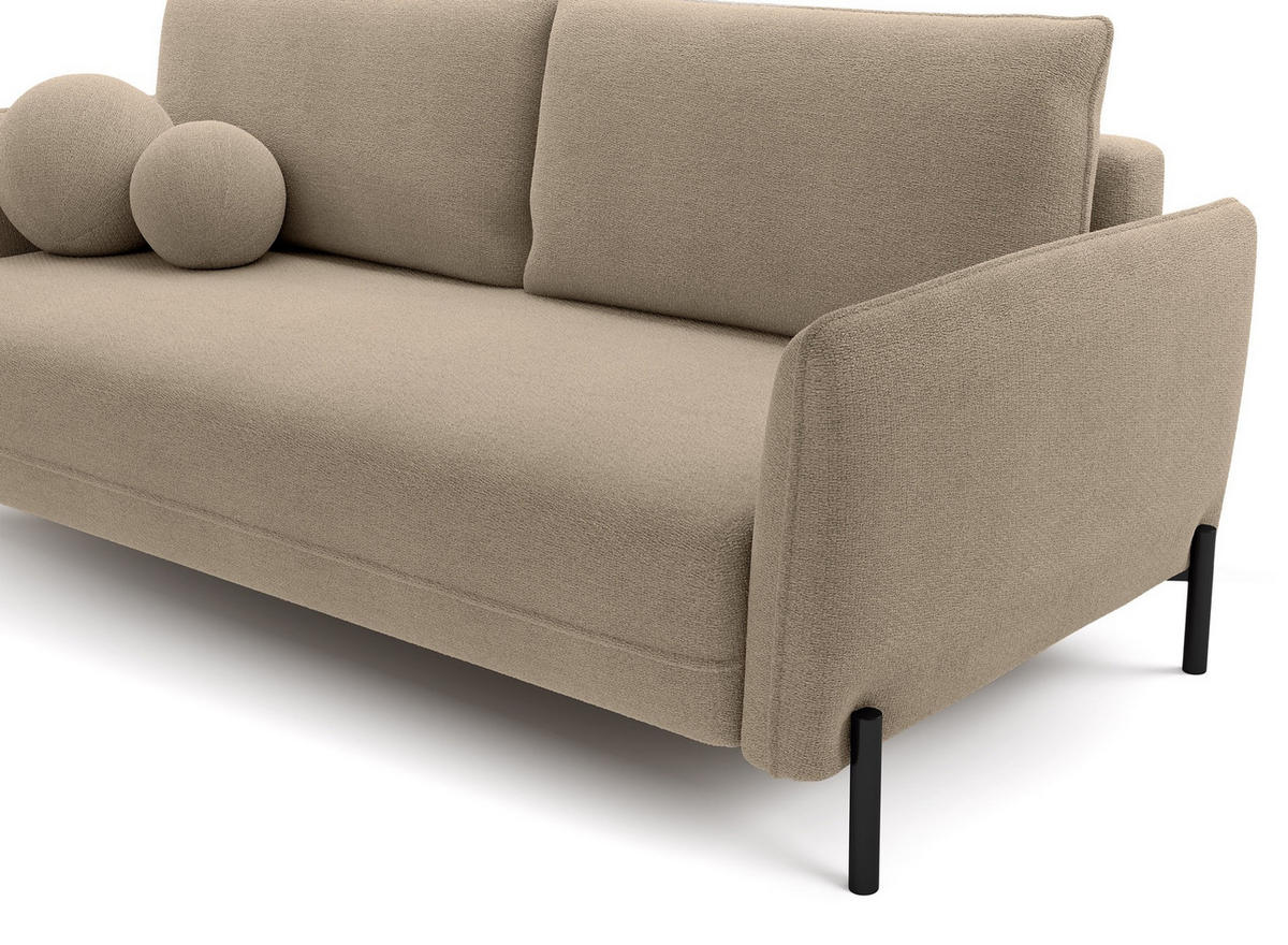 SOFA Veruco Beige mit Schlaffunktion - Beige/Schwarz, Textil/Metall (234/90/100cm) - Selsey
