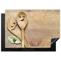 HERDABDECKPLATTE Holz - Löffel - Braun - Smiley 75x52 cm - Hellbraun, Kunststoff (75/0.2/52cm) - MuchoWow