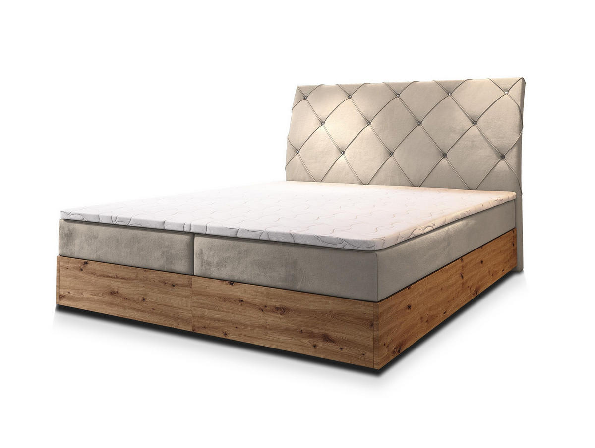 POSTEL BOXSPRING VELLANO 160x200 cm, s matrací a úložným prostorem, béžová - béžová, kompozitní dřevo/textil (160/200cm) - MASSENO