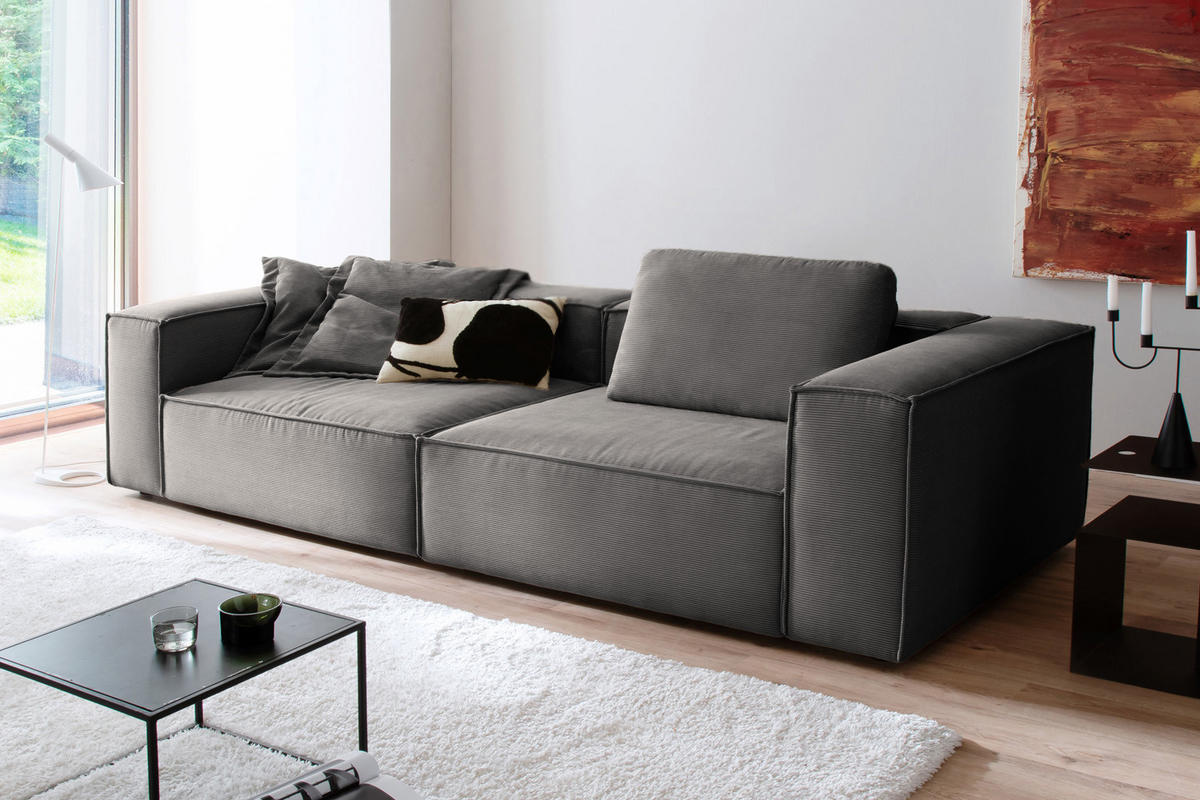 SOFA CARMO Anthrazit Cord - Anthrazit/Schwarz, Kunststoff/Textil (306/68/118cm) - KAWOLA
