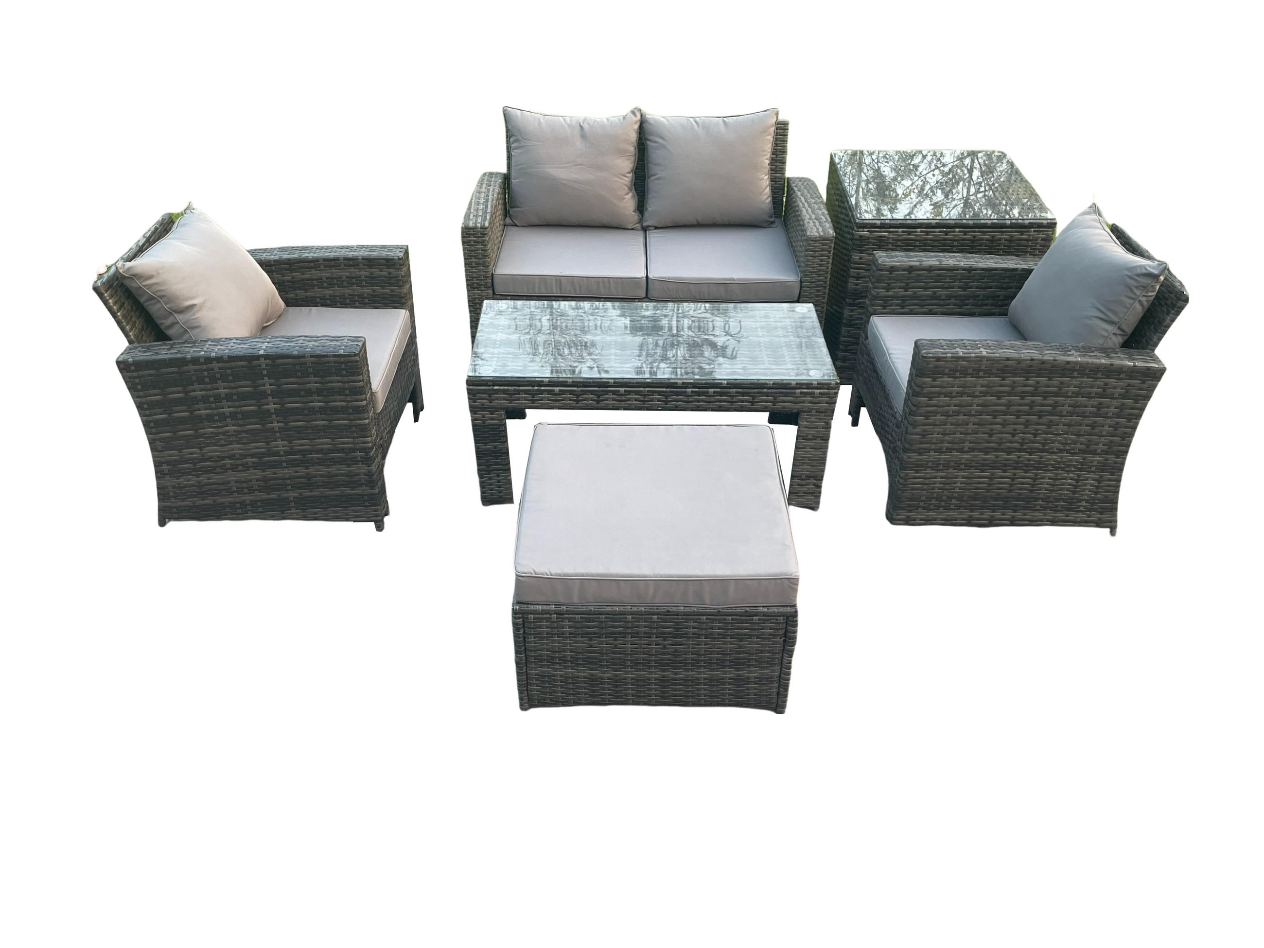 GARTENSET Polyrattan Dunkelgrau 5-Sitzer - Dunkelgrau, Metall - Fimous