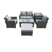 GARTENSET Polyrattan Dunkelgrau 5-Sitzer - Dunkelgrau, Metall - Fimous