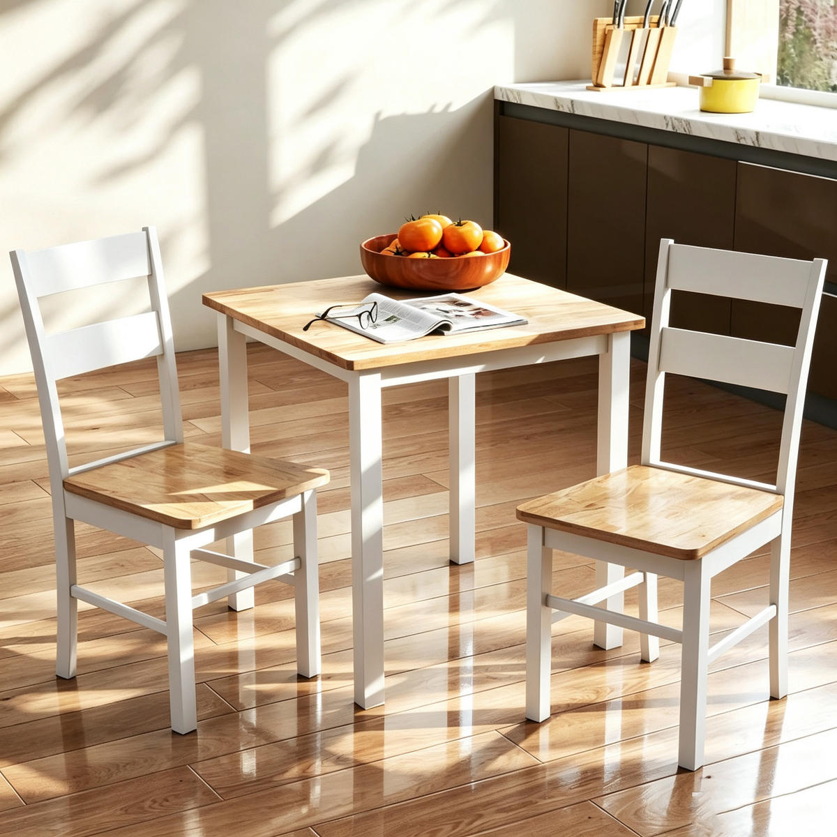 STUHL-SET DE-36040 2 Stück mit Kautschukholz Weiß - Eichefarben, Holzwerkstoff (40/88.5/50.5cm) - ComfortXL