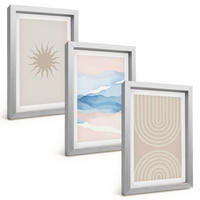 BILDER SET 3er Set - 20x30 cm Silberner Rahmen - Sonnenwellen abstrakte Linien Pastell - Silberfarben, Kunststoff (20/30cm) - TULUP