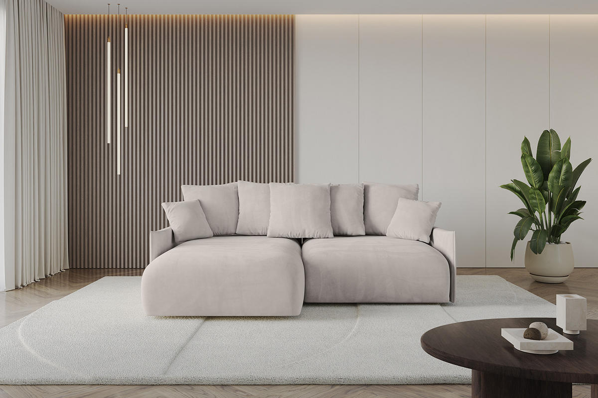 ECKSOFA Ottomane links ONESK-L-v1 216x177x72 Hellbraun Velours - Hellbraun, Holzwerkstoff/Kunststoff (216/177cm) - ALTDECOR