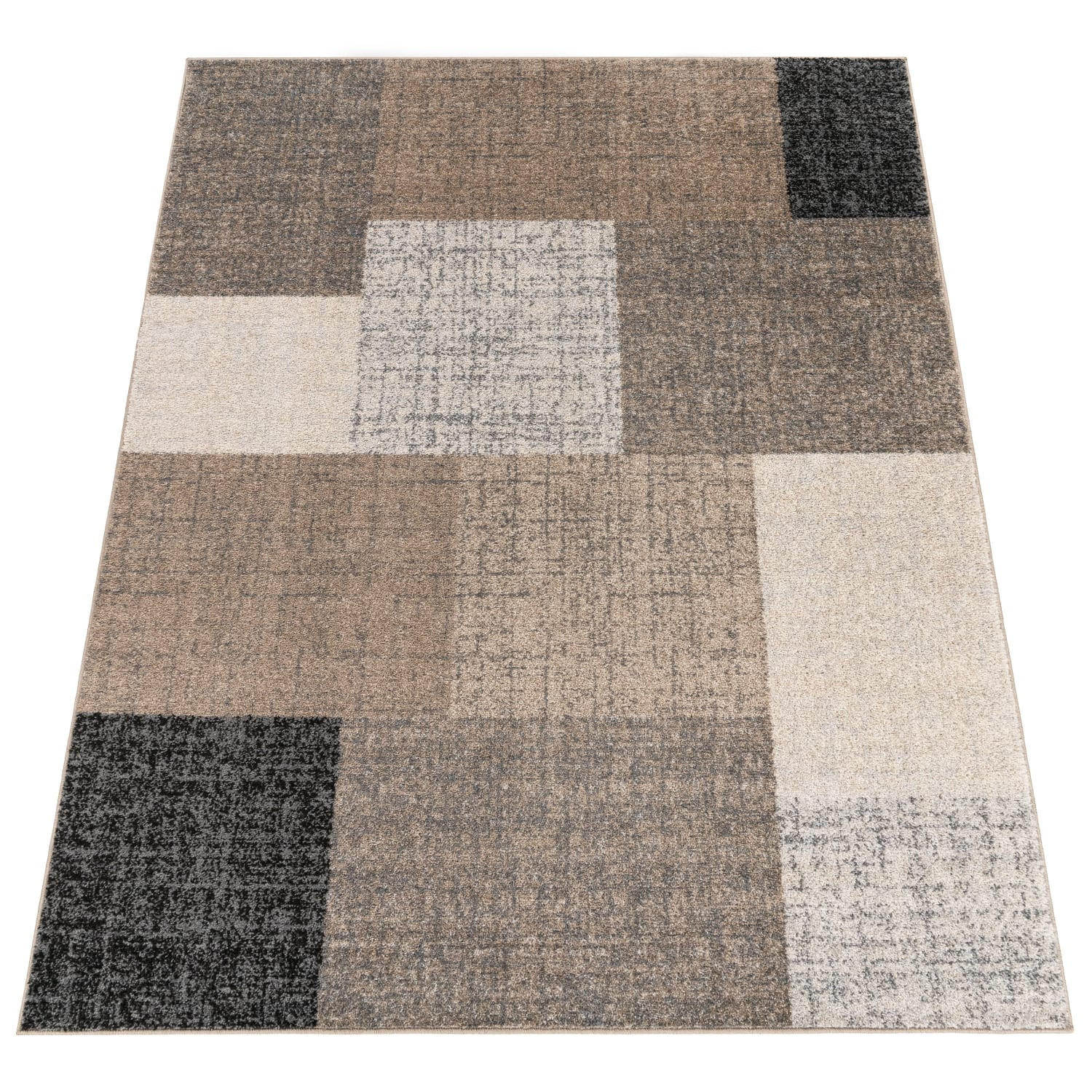 TEPPICH Kurzflor Geometrisches Blockmuster Wohnzimmer schmutzabweisend Braun Rechteckig 120x170 - Braun, Textil (170/120cm) - KADIMA DESIGN