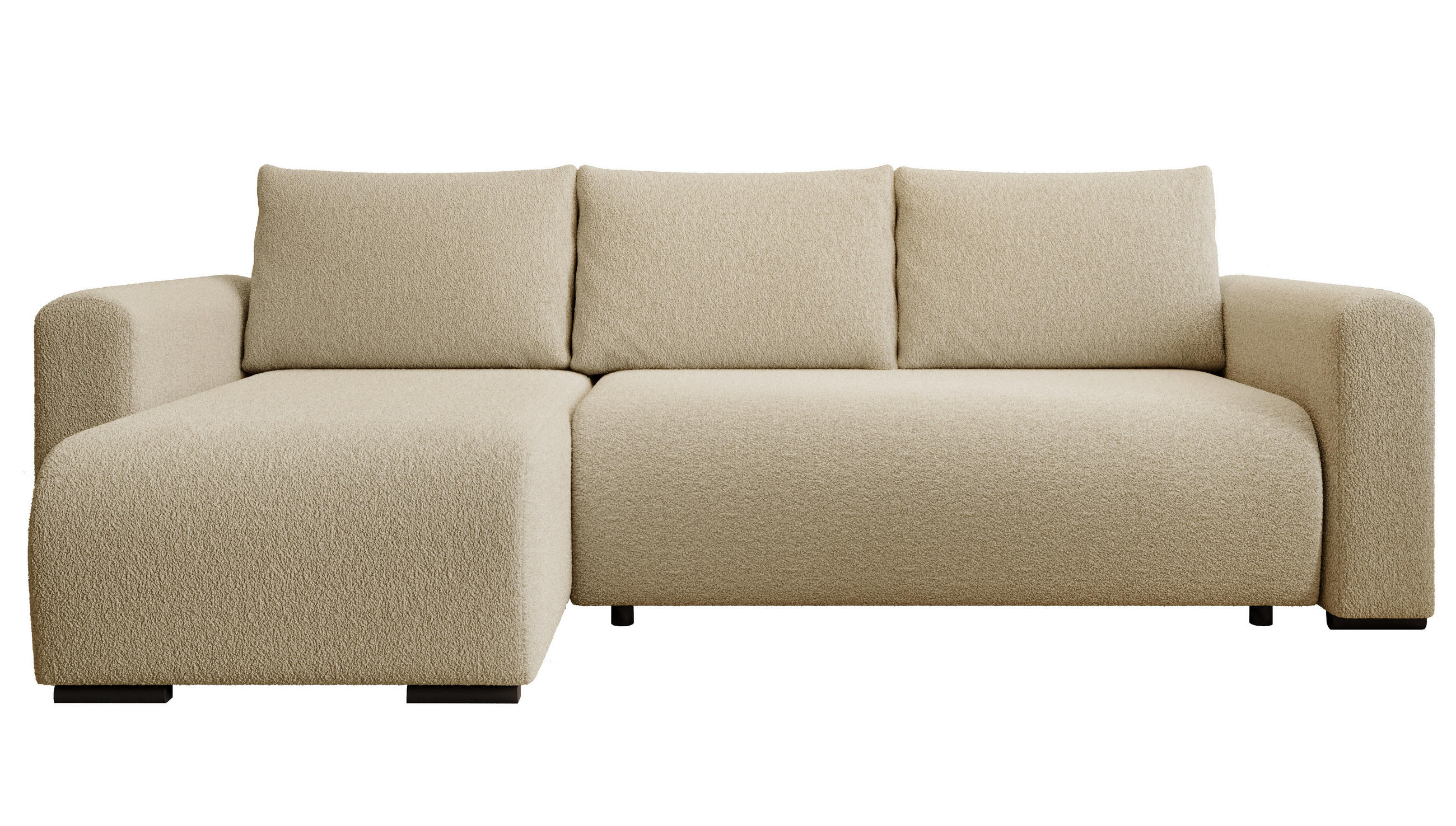 ECKSOFA DORA L, Eckcouch in L-Form mit Schlaffunktion und Bettkasten, Farbe: Creme, Bouclé-Stoff, Ottomane Links - Creme, Textil (240/143cm) - Storez24