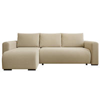ECKSOFA DORA L, Eckcouch in L-Form mit Schlaffunktion und Bettkasten, Farbe: Creme, Bouclé-Stoff, Ottomane Links - Creme, Textil (240/143cm) - Storez24