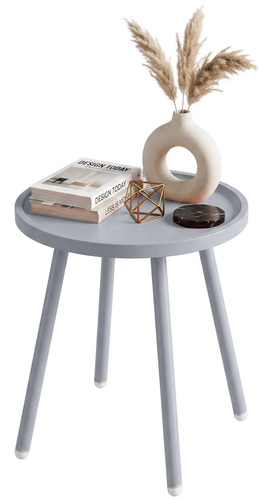BEISTELLTISCH rund 40 cm Kunststoff Hellgrau - Hellgrau, Kunststoff/Metall (40/40/45cm) - CLP