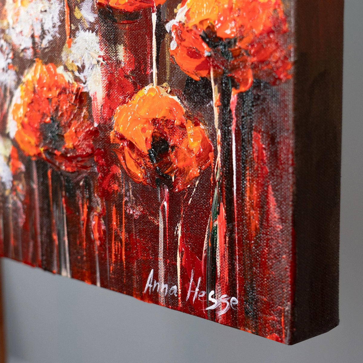 GEMÄLDE Scharlachrote Mohnblumen auf Keilrahmen 115x50 cm - Rot, Holz (115/50cm) - YS-art gallery