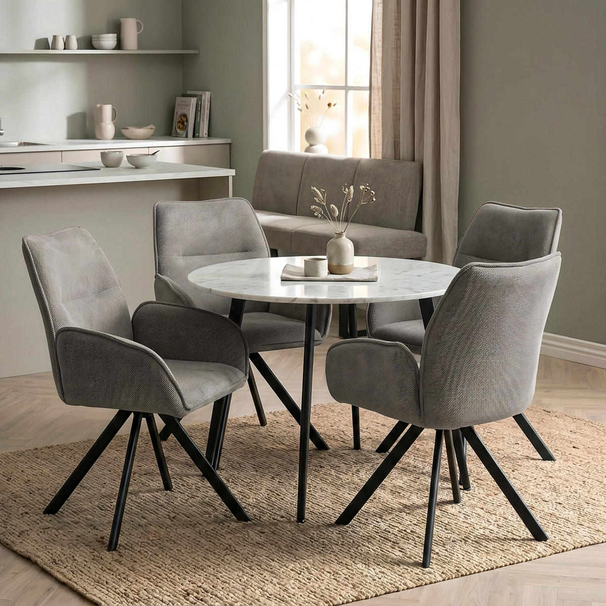DREHSTUHL Zerra im Geflechtstoff mit Metallbeinen, Dunkelbeige - Schwarz/Cappuccino, Metall (55/87/46cm) - Beautysofa