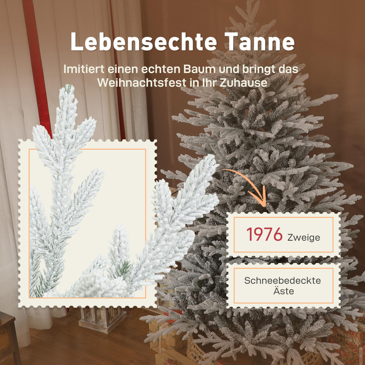 KÜNSTLICHER Weihnachtsbaum 180 cm künstlich Tannenbaum mit Schnee, 1976 Spitzen - Grün, Kunststoff (180cm) - HOMCOM