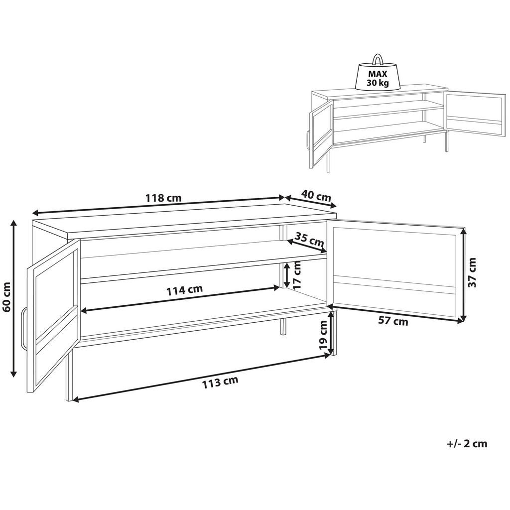 Thumbnail - Beliani Lowboard, Schwarz, Metall, 2 Fächer, 118x60x40 cm, Wohnzimmer, Wohnwände, Lowboards, Lowboards stehend