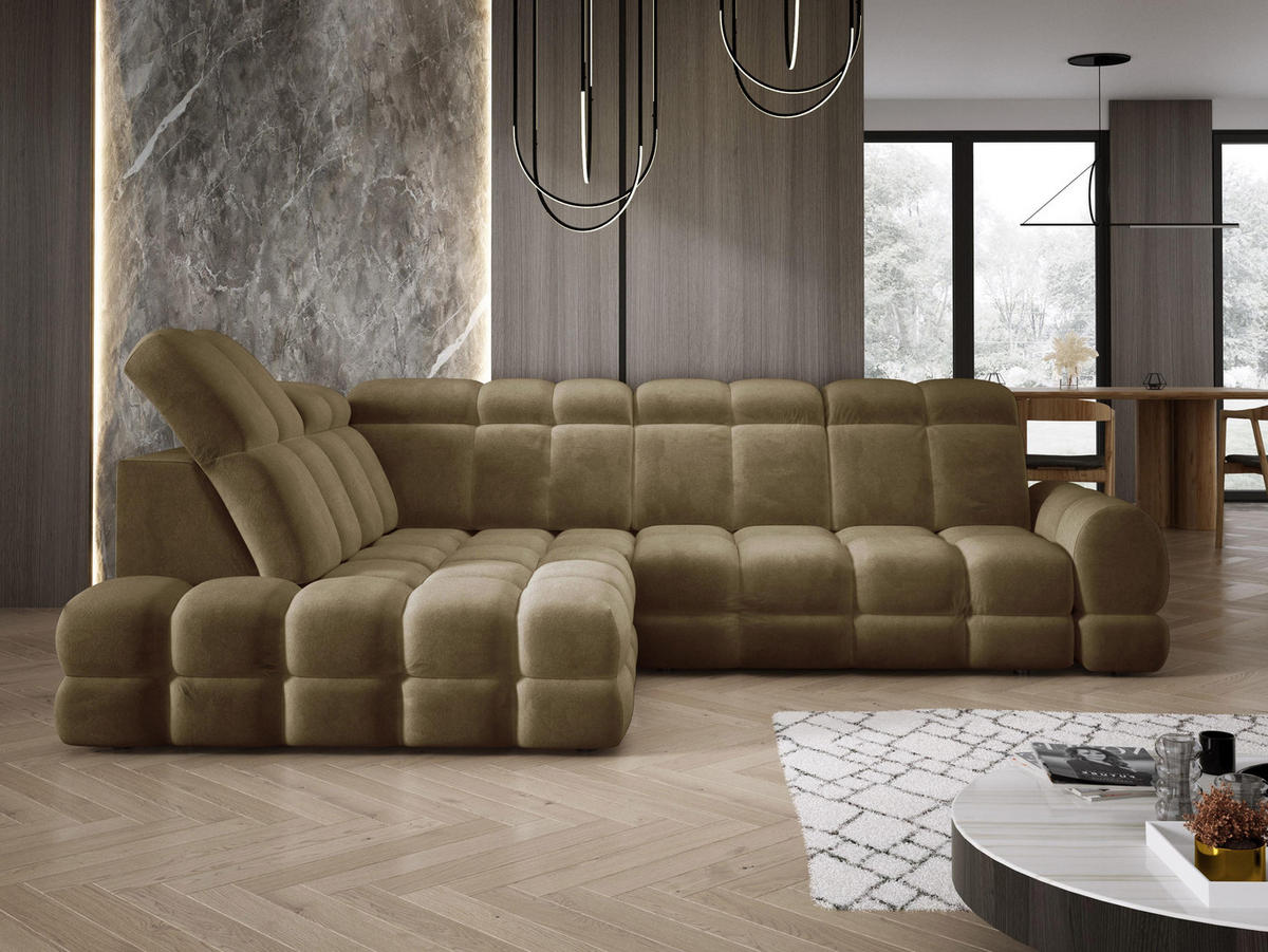ECKSOFA TOLLO Salvador-stoff L-form 302x217x105 cm olivgrün - Olivgrün, Holz/Textil (302/217cm) - DomoHome
