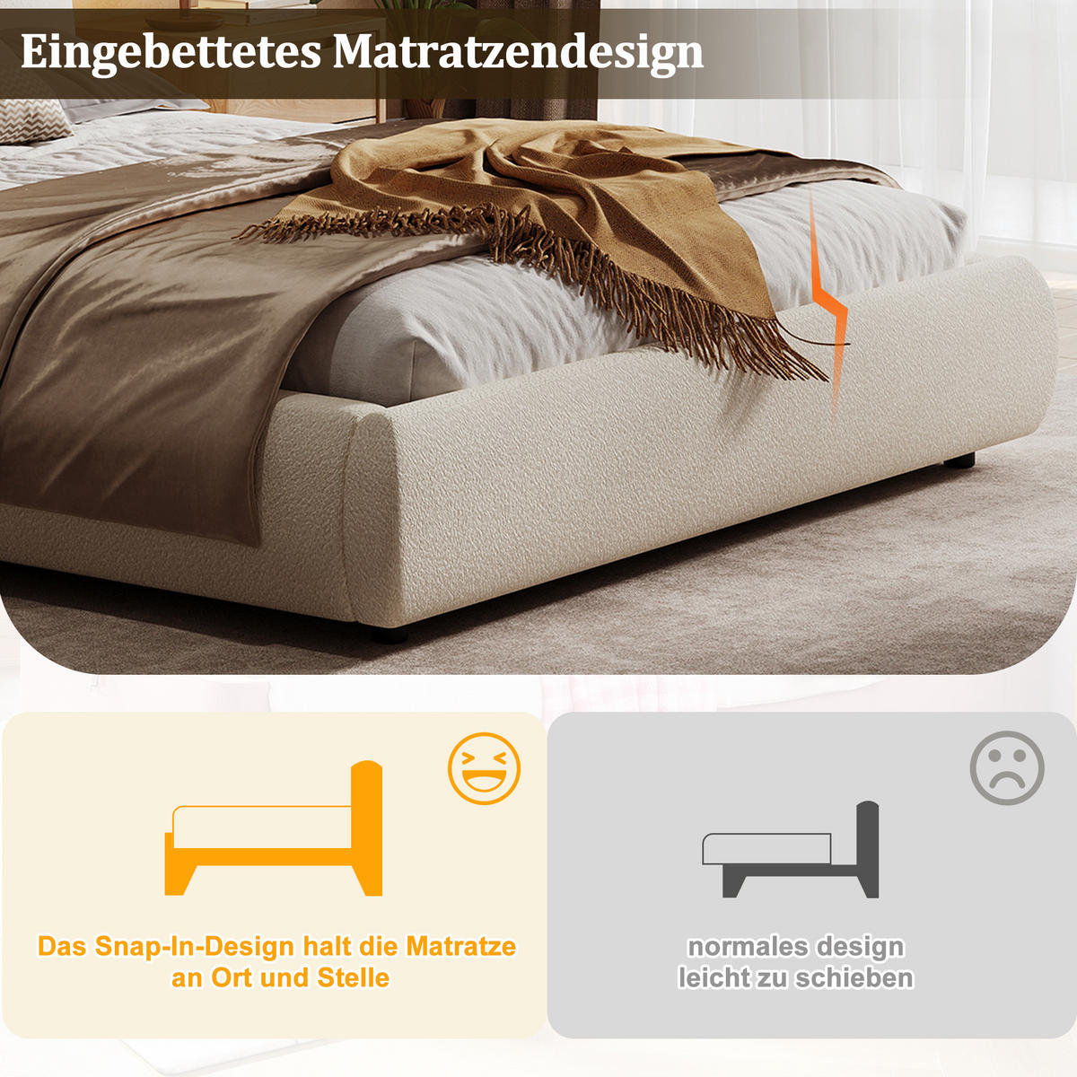 POLSTERBETT 180/200 cm Beige Bouclé mit Stauraum und Lattenrost - Beige, Textil (180/200cm) - OKWISH