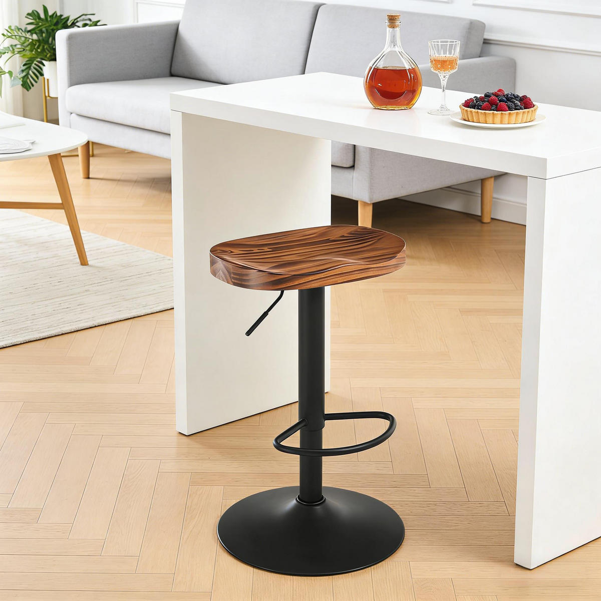 BARHOCKER Rustik Braun 1er-Set Drehbar Höhenverstellbar aus Massivholz - Wildeiche, Holz (41.5/81/31.5cm) - PANGIVO