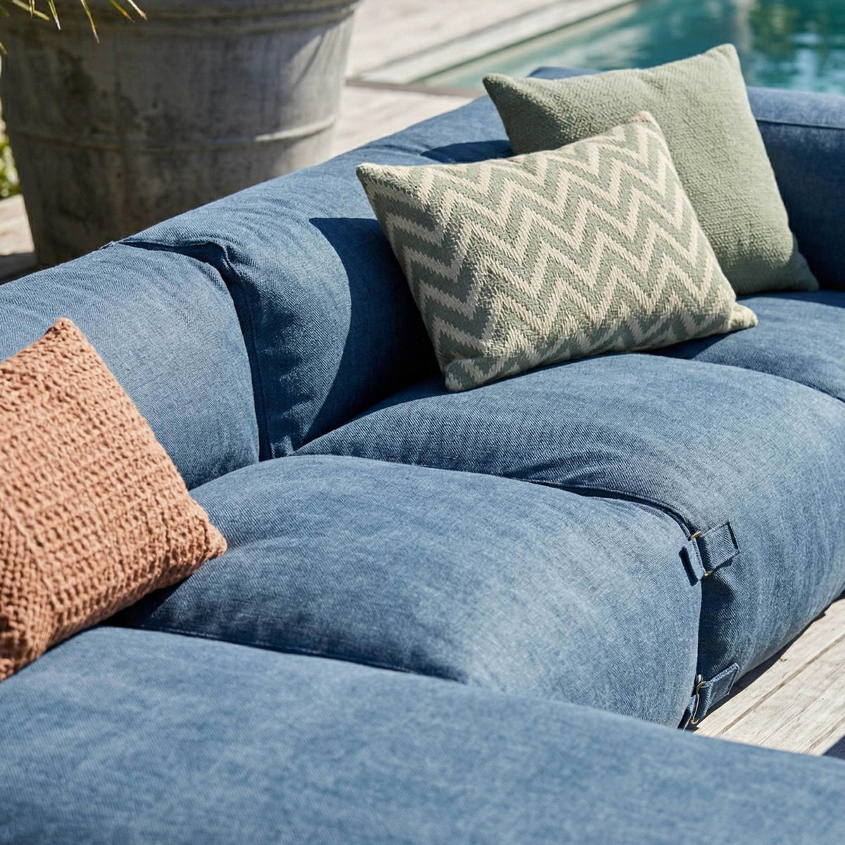 GARTENSOFA 5-tlg., Pazifikblau - Blau, Textil - Oviala