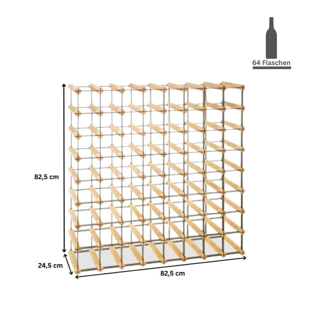 WEINREGAL Vinotega Mod Metal 82,5x82,5x24,5 cm 8x8 Flaschen Massives Kiefernholz Natur - Naturfarben, Holz (82.5/82.5/24.5cm) - PROREGAL