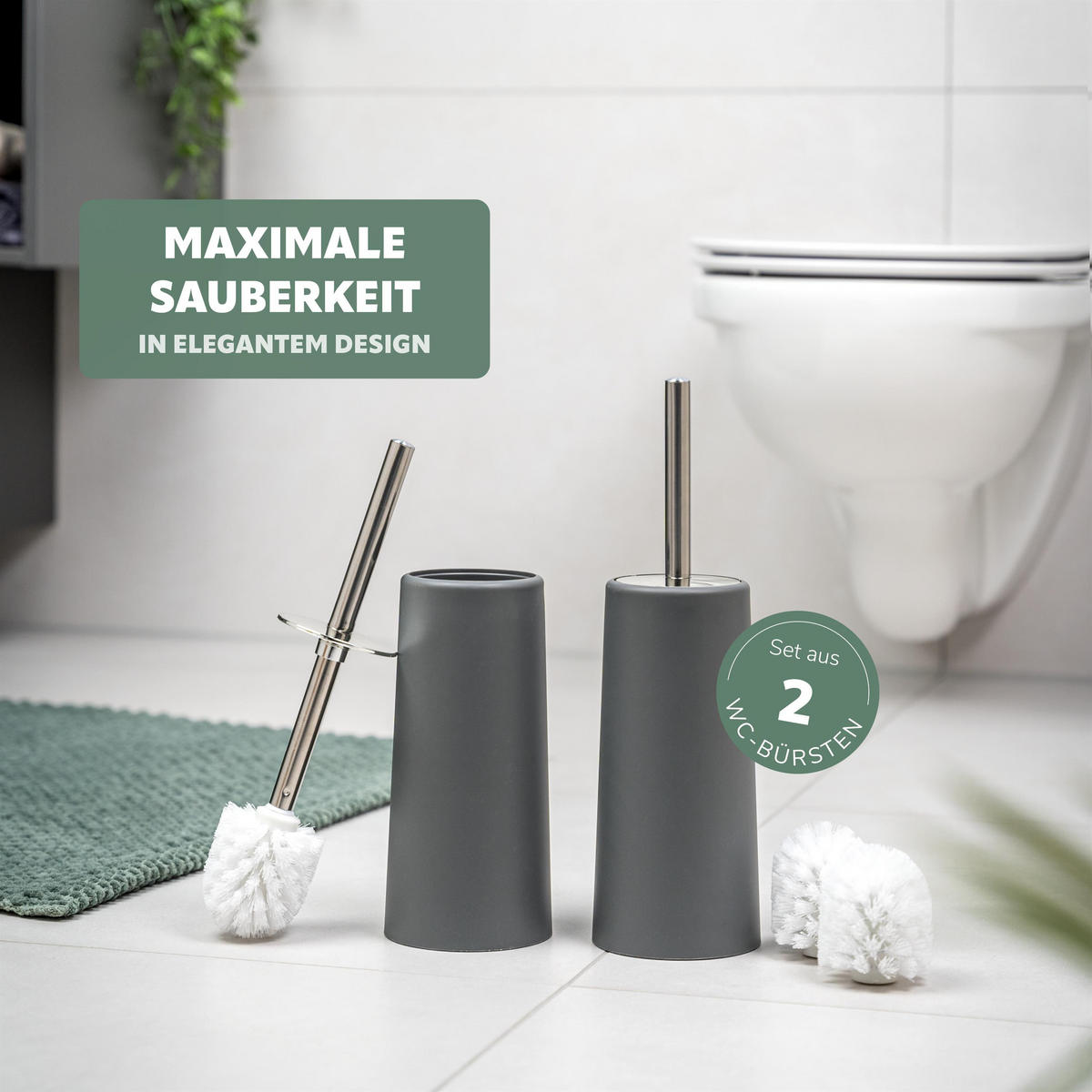 WC-BÜRSTE 2er Set, grau - Grau, Kunststoff (10/34.5/10cm) - bremermann