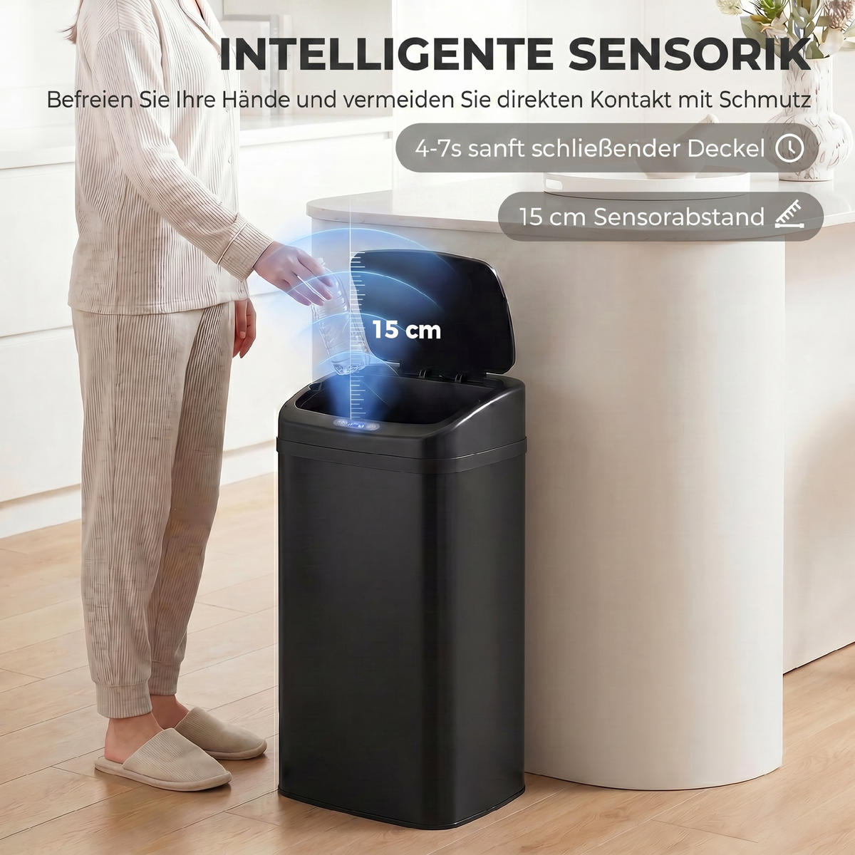 NEREZOVÝ odpadkový koš o objemu 48 l se senzorem a automatickým zavíráním - černá, kov (25/69/33cm) - HOMCOM