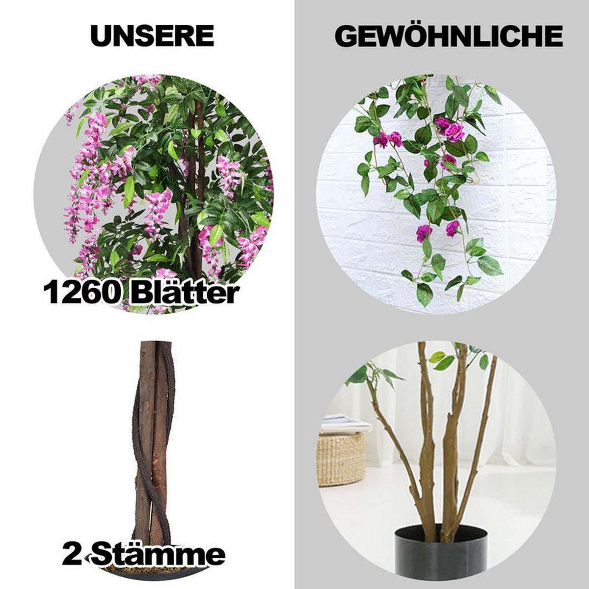 KUNSTBAUM mit Blüten lila - Lila, Kunststoff (180cm) - COSTWAY