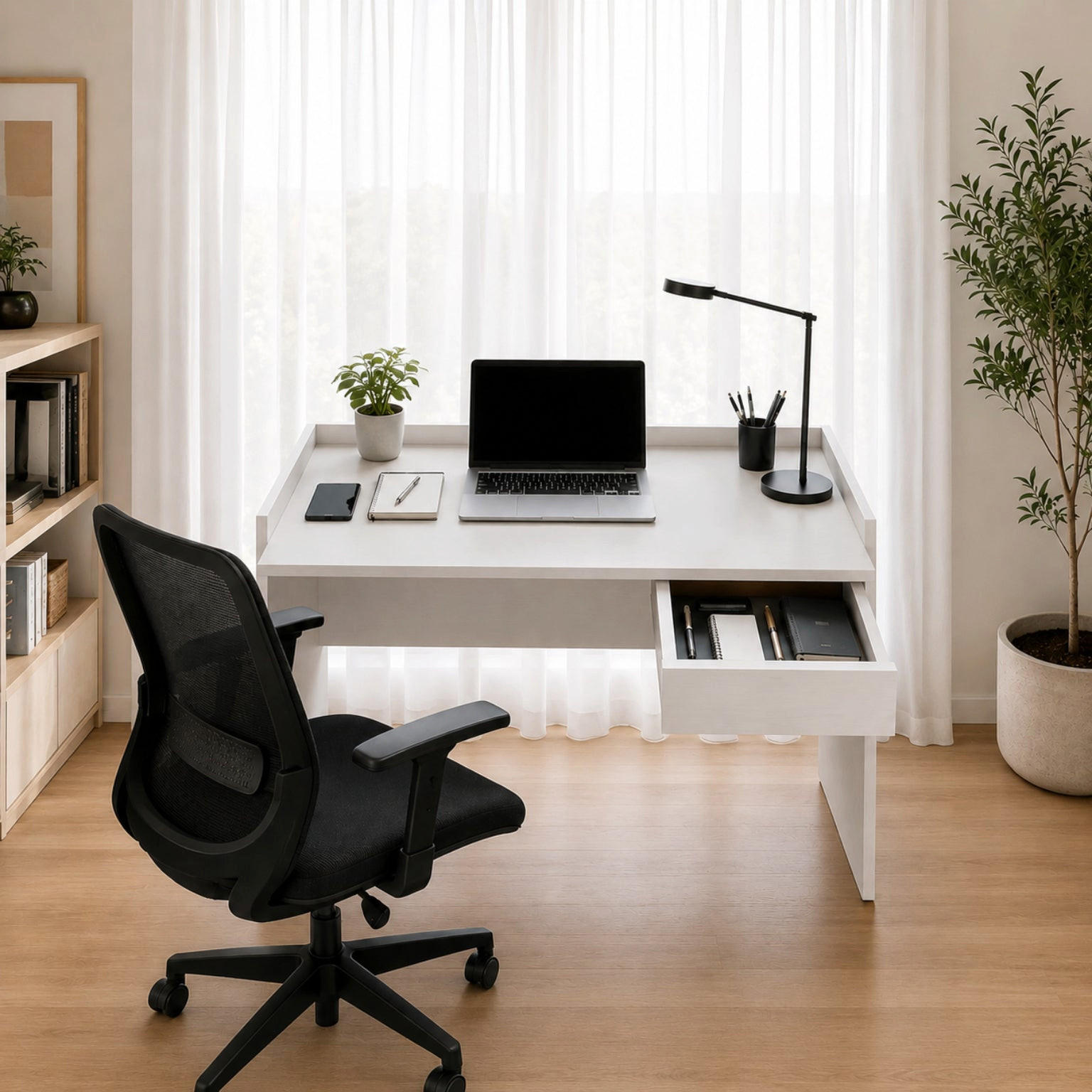 MODERNÍ Bílý Psací Stůl Zásuvka Betonový efekt ; PC Stůl Home Office Práce Studium Úspora Místa - bílá, dřevo/kompozitní dřevo (60/60/80cm) - The White Stone