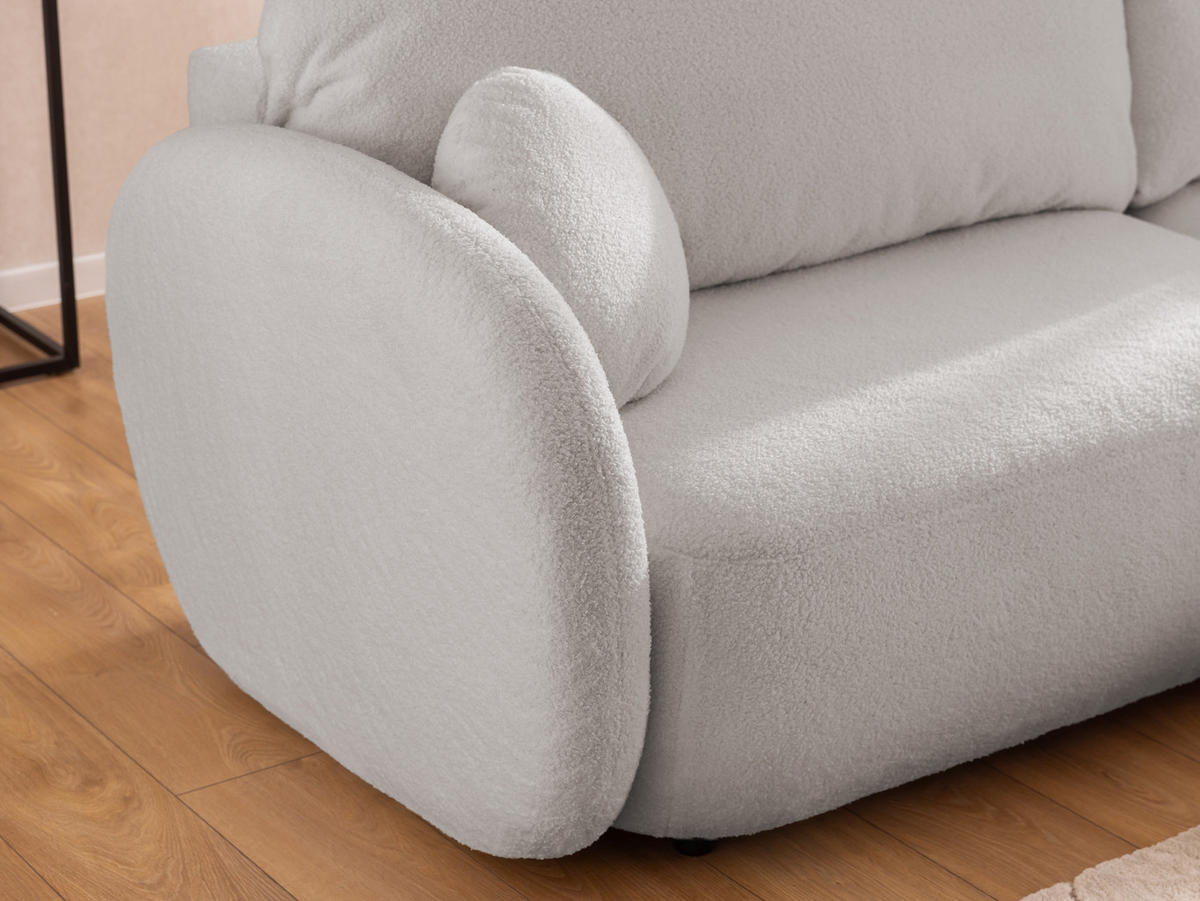 ECKSOFA Candy mit Schlaffunktion Hellgrau Bouclé-Stoff - Ottomane rechts - Hellgrau/Schwarz, Holz/Kunststoff (146/230cm) - S-Style Möbel
