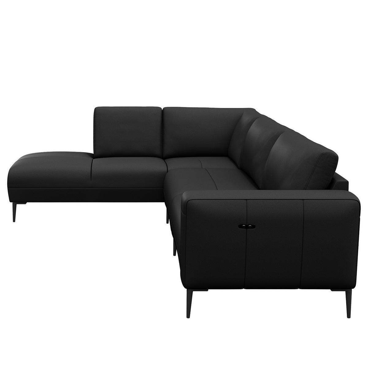 ECKSOFA mit Ottomane - Schwarz, Leder/Metall (290/203cm) - home24