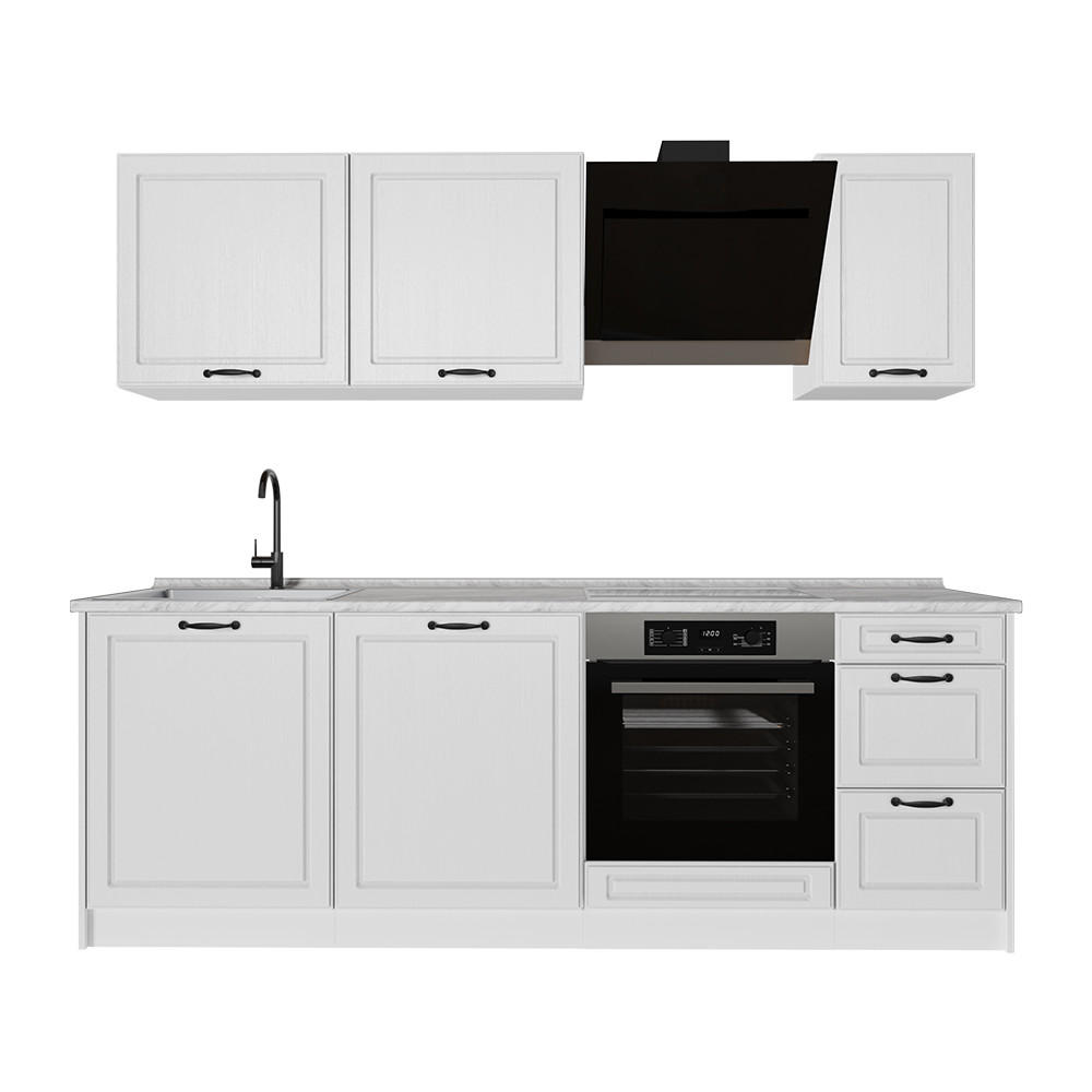 KUCHYNKA R-Line, Biely vidiecky dom/biely, 220 cm Marmori työtaso - biela, kompozitné drevo (220/81.6/60cm) - Vicco