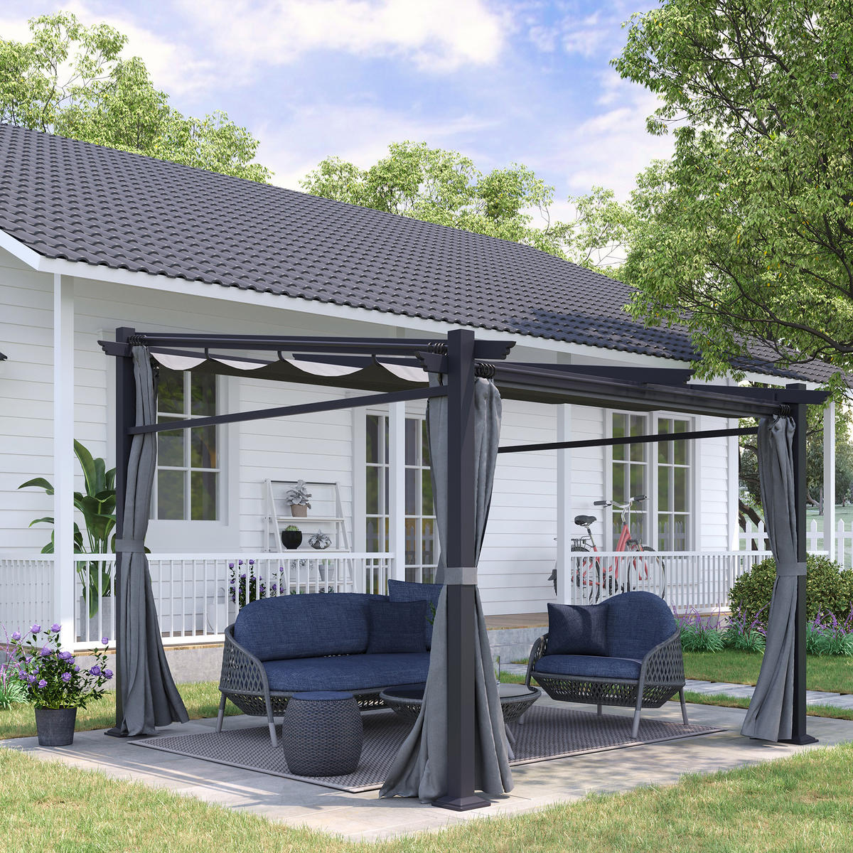 PERGOLA Stahl Alu Polyester Dunkelgrau - Dunkelgrau, Kunststoff/Metall (295/230/297cm) - Outsunny