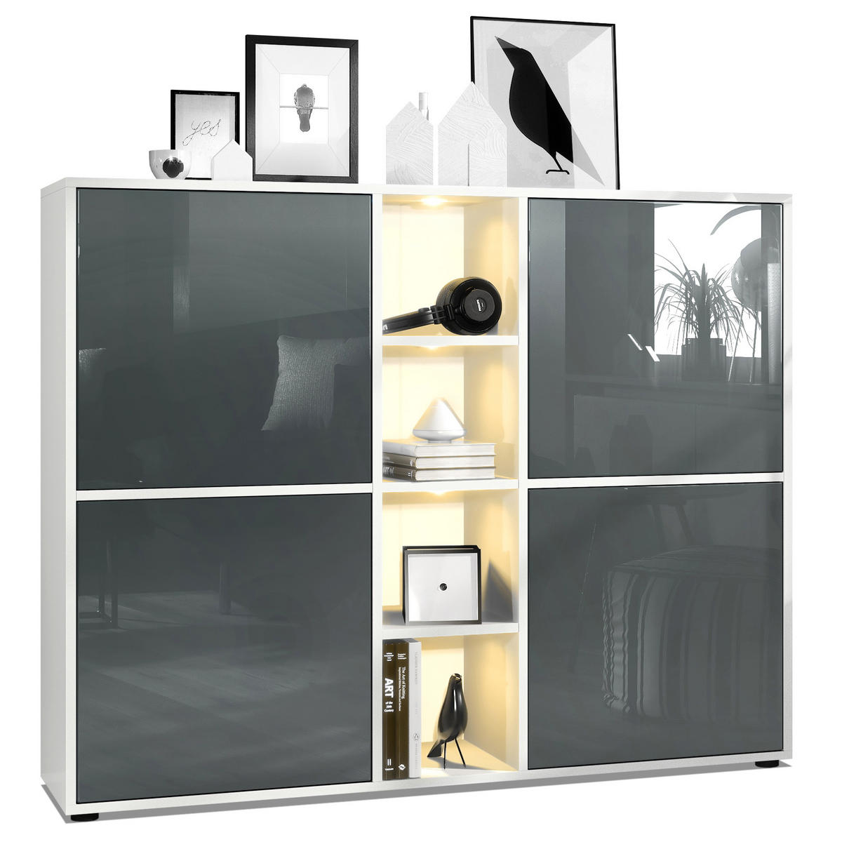 HIGHBOARD Cuba Türen in Grau Hochglanz - Grau, Holzwerkstoff (130.5/105.5/35.5cm) - Vladon