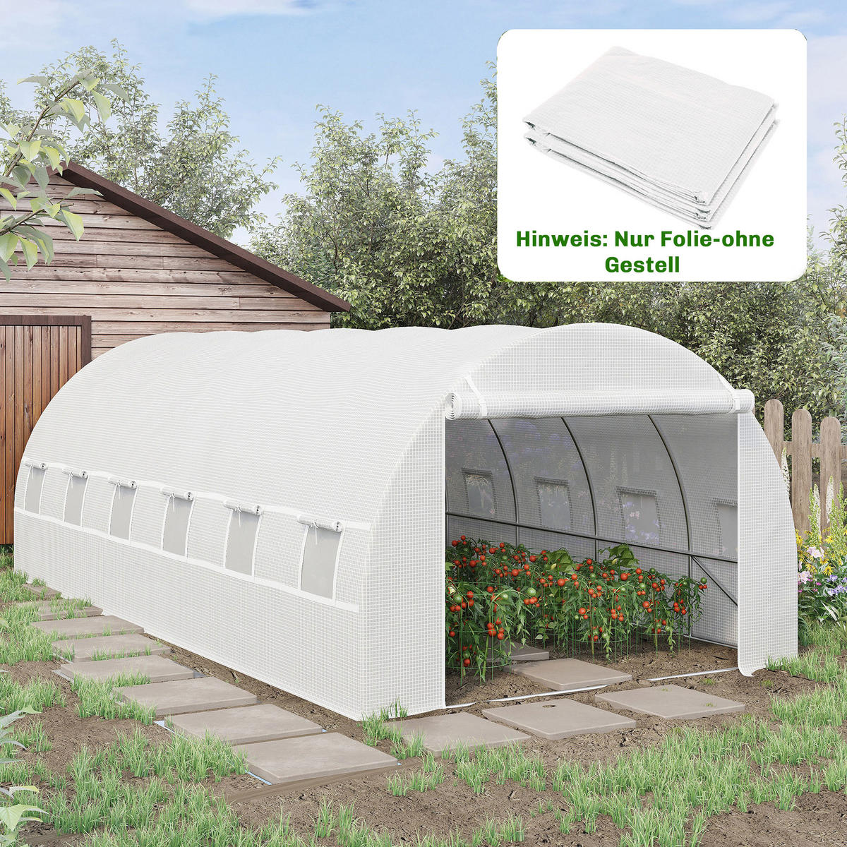 ERSATZFOLIE DE-05842 für 6×3×2 m Gewächshaus 600/300/200 cm Grün - Weiß, Kunststoff (300/200/600cm) - ComfortXL