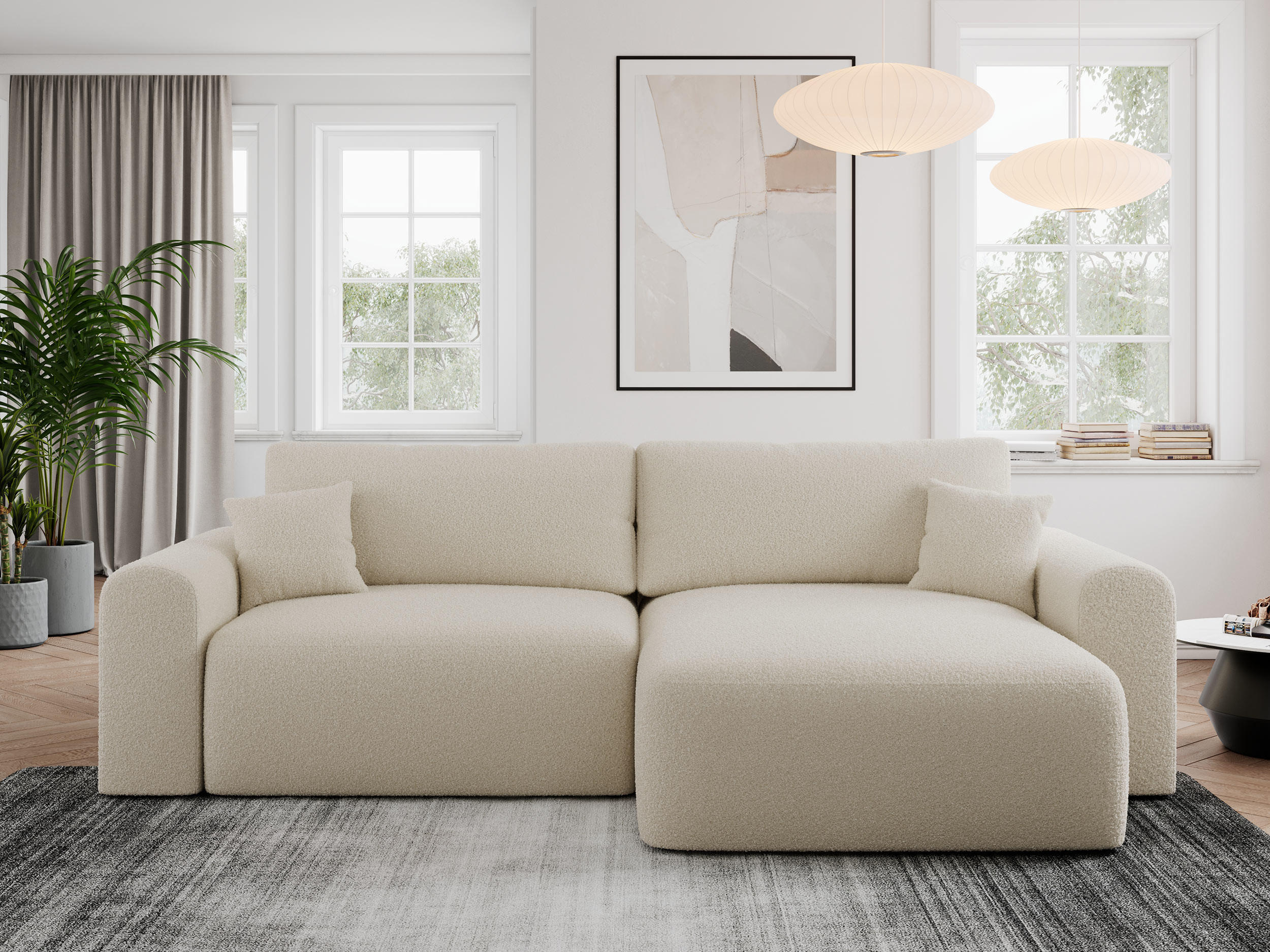 ECKSOFA NELSON Beige Boucle - Beige/Schwarz, Kunststoff/Textil (274/152cm) - MKS