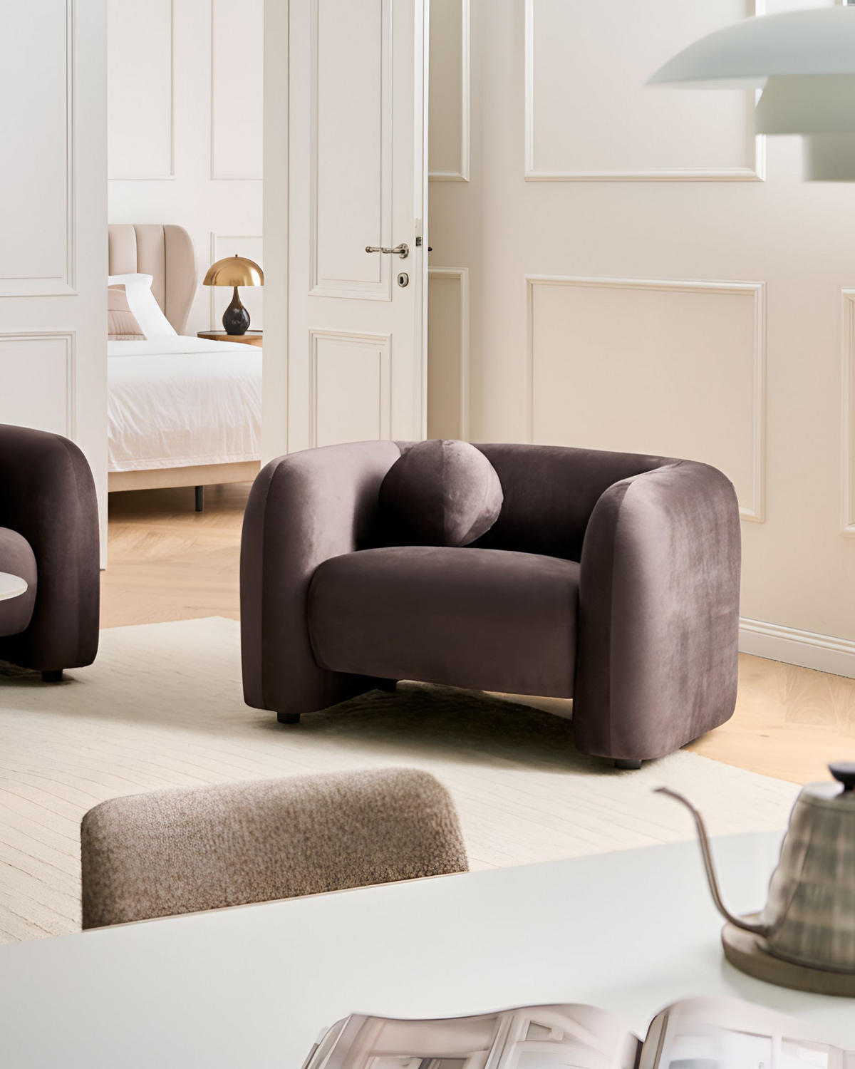 SESSEL Dunkelbraun Leiren - Dunkelbraun, Textil (113/68/87cm) - Beliani