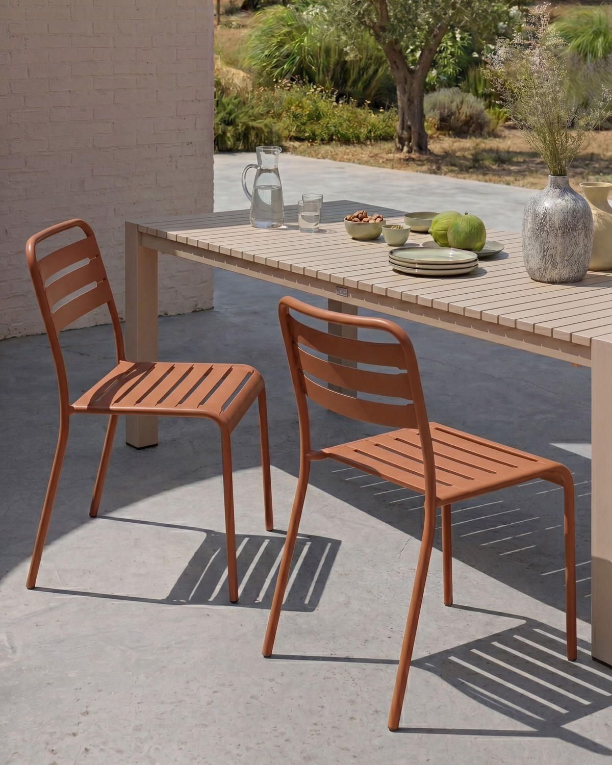 GARTENSTUHL 2er-Set Metall Braun Lefkada - Braun, Metall (38/80/54cm) - Beliani