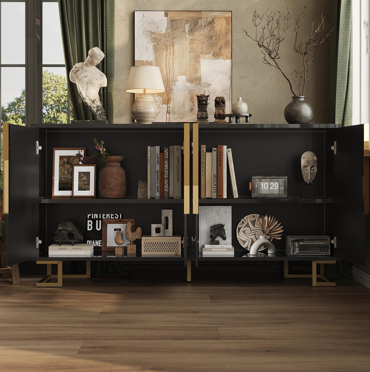 SIDEBOARD mit 2 Türen 152 x 40 x 75 cm MDF Black - Schwarz, Holzwerkstoff (152/75/40cm) - Meubliv