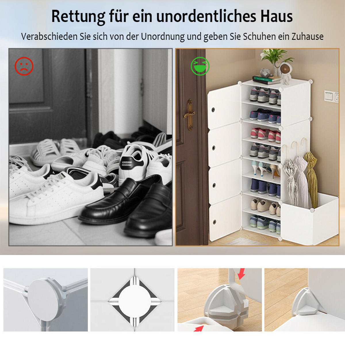 SCHUHSCHRANK,8 Ebenen mit Schirmablage - Weiß, Kunststoff (46/10/33cm) - Vallsero