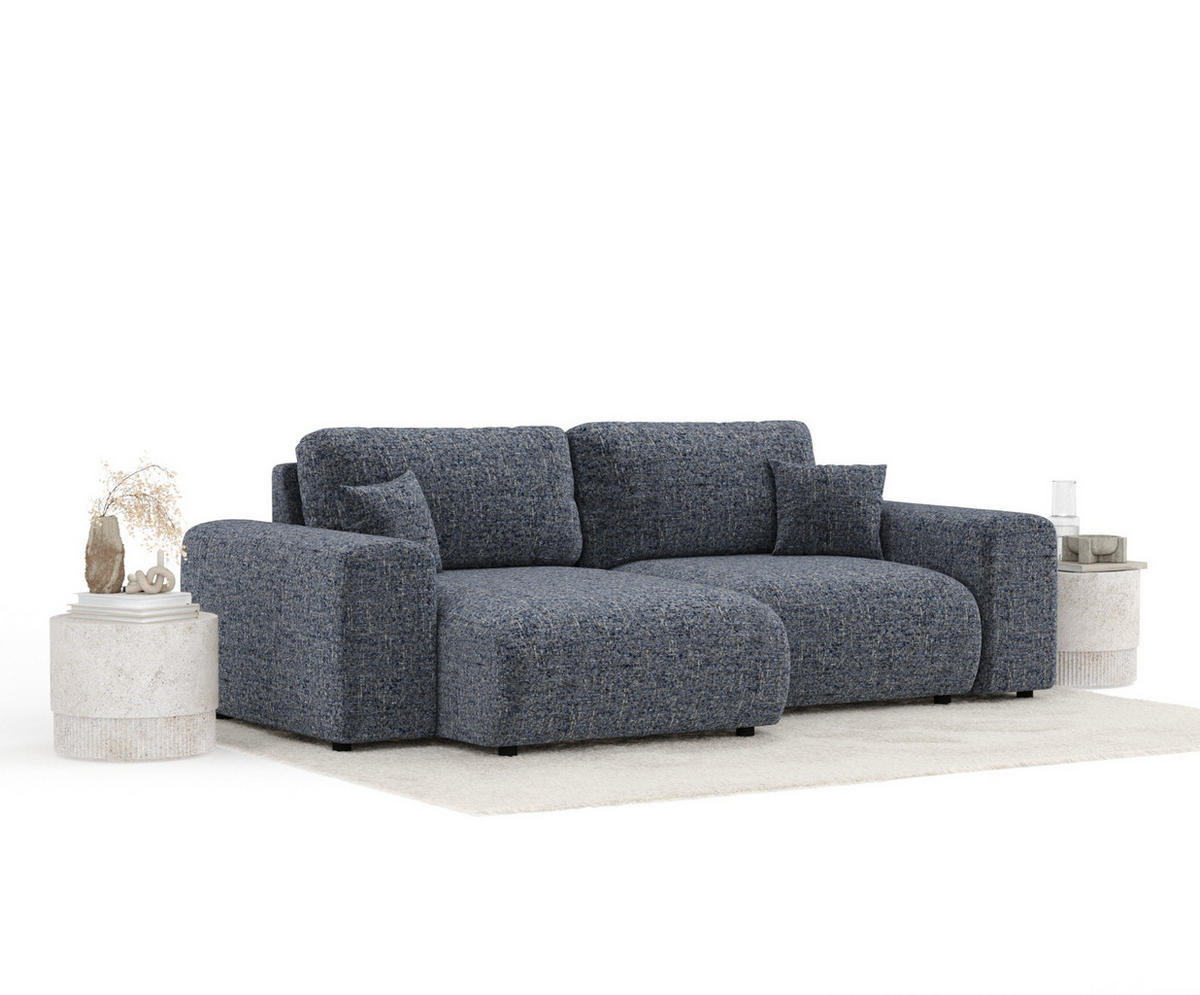 ECKSOFA Zanzibar Marineblau Webstoff - Schwarz/Dunkelblau, Holz/Holzwerkstoff (237/144cm) - Maison de Reve