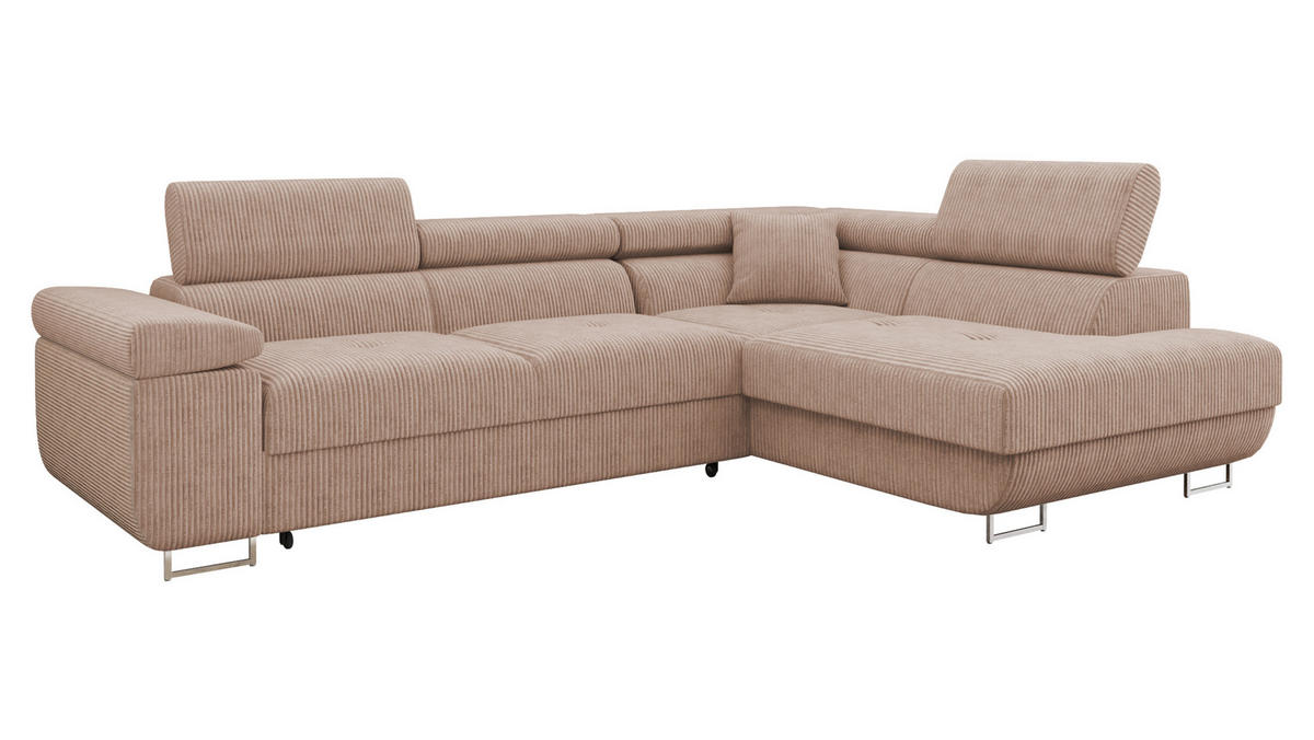 ECKSOFA Torezio Cord, Seite: Rechts - Rosa, Holz/Textil (274/203cm) - MIRJAN24