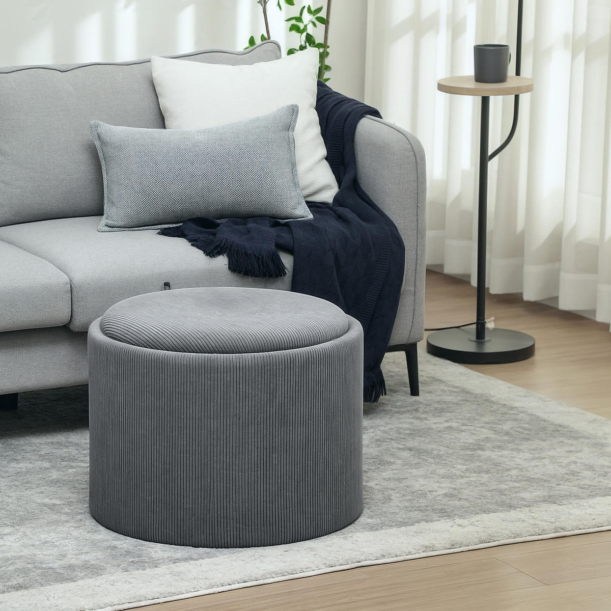 SITZHOCKER mit Stauraum Hocker mit Deckel, Cord-Optik 56 x 56 x 42 cm Grau - Grau, Textil (56/42/56cm) - HOMCOM
