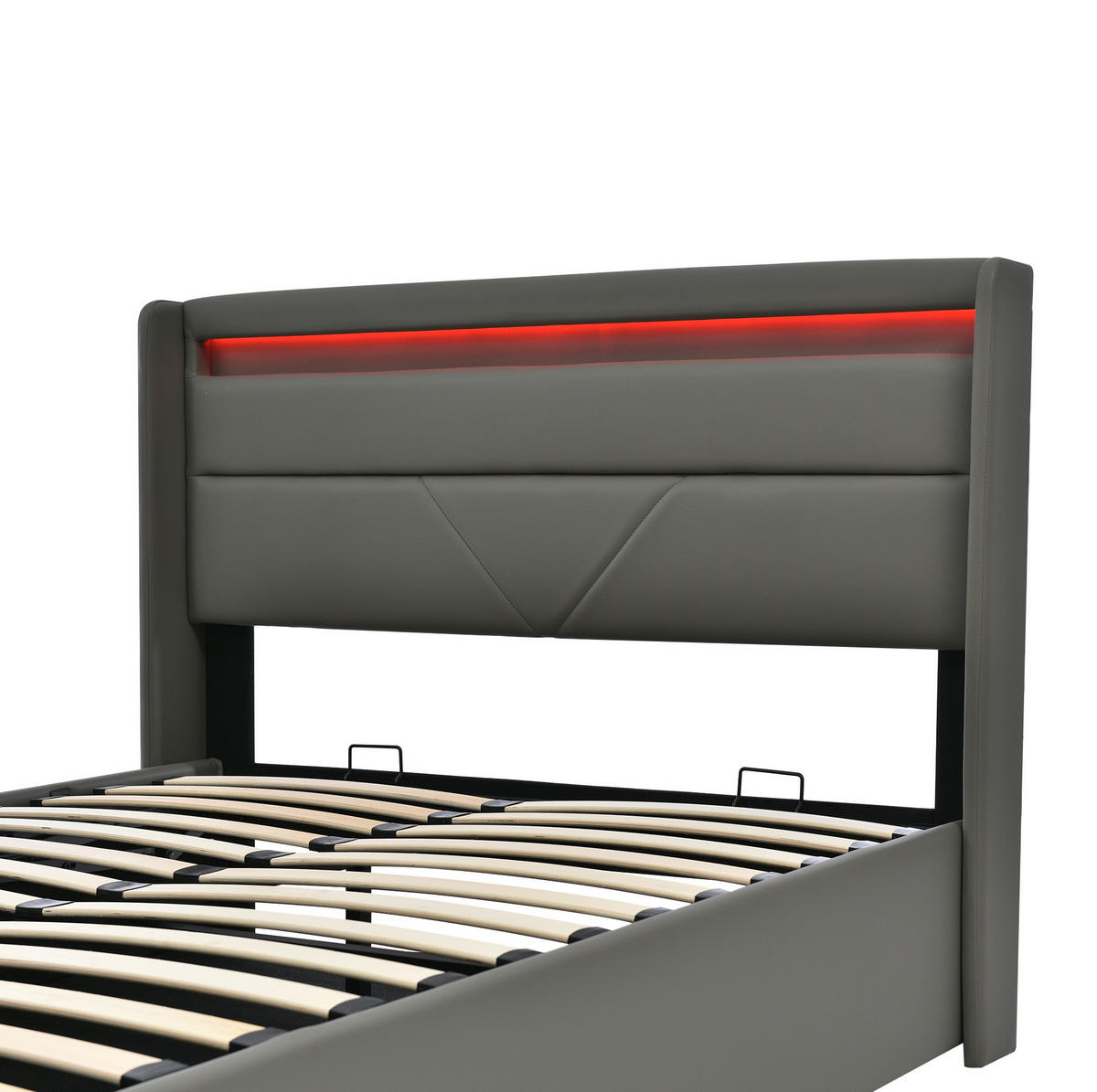POLSTERBETT mit Bettkasten & LED-Beleuchtung 160/200 cm in Grau mit Matratze - Grau, Kunststoff (160/200cm) - BEAOK