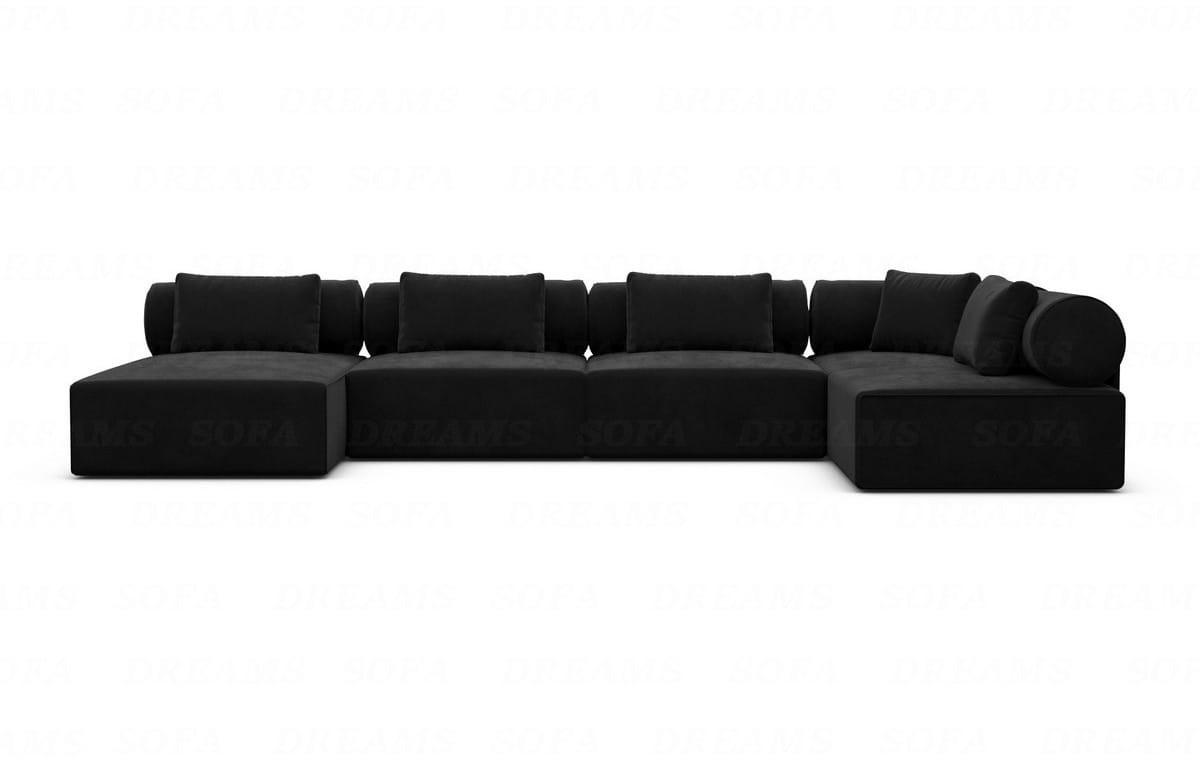 WOHNLANDSCHAFT Cipriani Schwarz Samtstoff - Schwarz, Kunststoff (400/77/200cm)