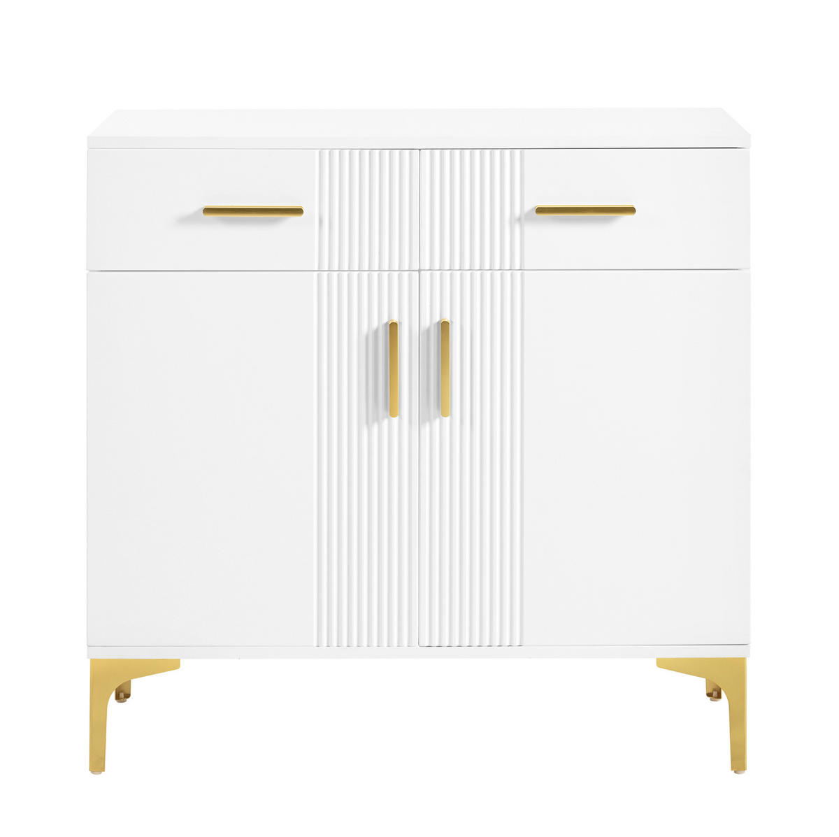 KOMMODE 80/35/79,5 cm mit 2 Türen und 2 Schubladen, Wellenfront und Kippsicherung, Weiß - Weiß, Holzwerkstoff (80/79.5/35cm) - Redom
